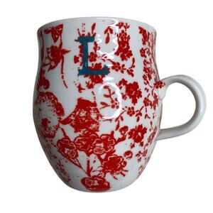 ANTHROPOLOGIE Homegrown Monogram “L” Red Birds Flowers Trees Coffee Mug